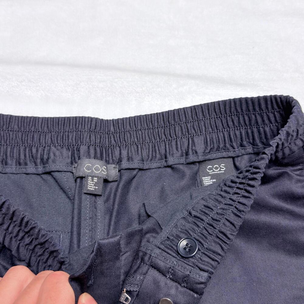 COS Lyocell Cotton Pull on Trousers Mens 30R Navy Elastic Waist Tapered slim